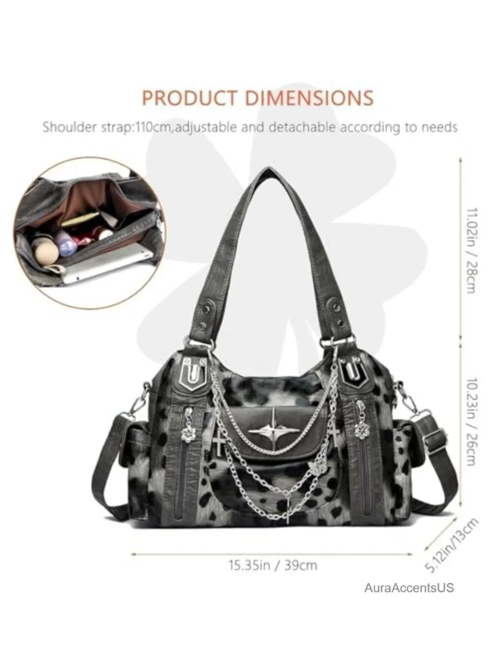 Faux Leather Y2K Hobo Bag Punk Tote Women Gothic Satchel Purse